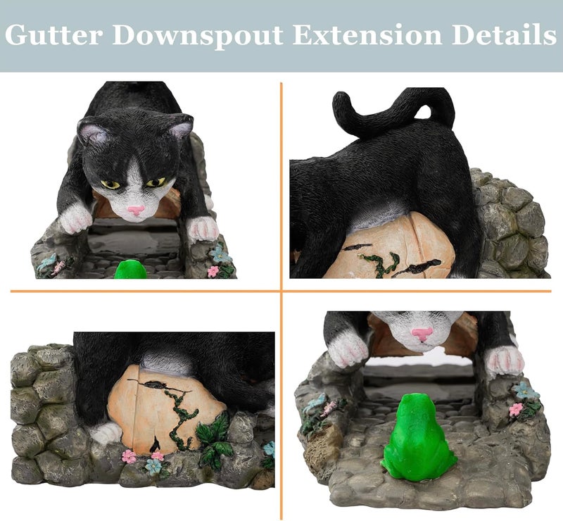 Euiroet Real Cat Sculpture Gutter Diverter Rain,Eco-Friendly Resin Gutter Extender Diverter,Deco Gutter Extension Downspout, Splash Block, Perfect Rain Gutter Downspout Extension for 3"x4" Downspouts - Image 4